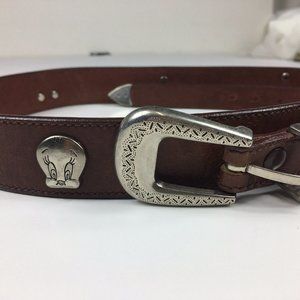 Vintage 90s Warner Brothers 36 Brown Leather Belt Silver Metal Bugs Bunny Tweety